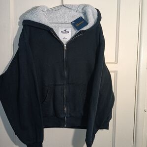 Hollister Black Sherpa-Lined Zip-Up Hoodie